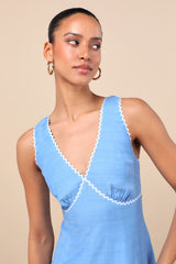 Arelie Blue Rickrack Sleeveless Mini Dress