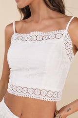 Anthoula White Eyelet Embroidered Crochet Lace Crop Top