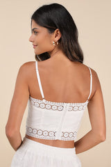 Anthoula White Eyelet Embroidered Crochet Lace Crop Top