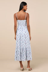 Sandi Light Blue Floral Tie-Front Midi Dress