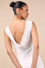 Yaneli White Boat Neck Cowl Back Maxi Dress