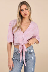 Delightful Darling Pink Floral Embroidered Tie-Front Crop Top