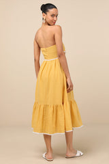 Delightful Design Yellow Polka Dot Midi Dress With Pockets