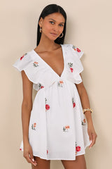 Kory White Embroidered Flutter Sleeve Mini Dress