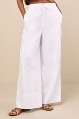 Brisa White Cuffed Wide-Leg Pants