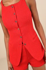 Mariette Red Knit Button-Front Vest Top