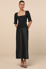 Enna Black Smocked Short Sleeve Top