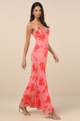 Ilaria Pink Floral Burnout Maxi Dress