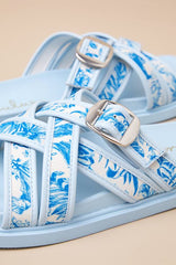 Killian Blue Tropical Print Slide Sandals