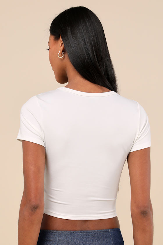 C'est La Vie White Short Sleeve Cropped Graphic Tee