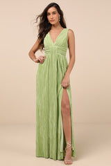 Melitta Lime Green Plisse Sash Maxi Dress
