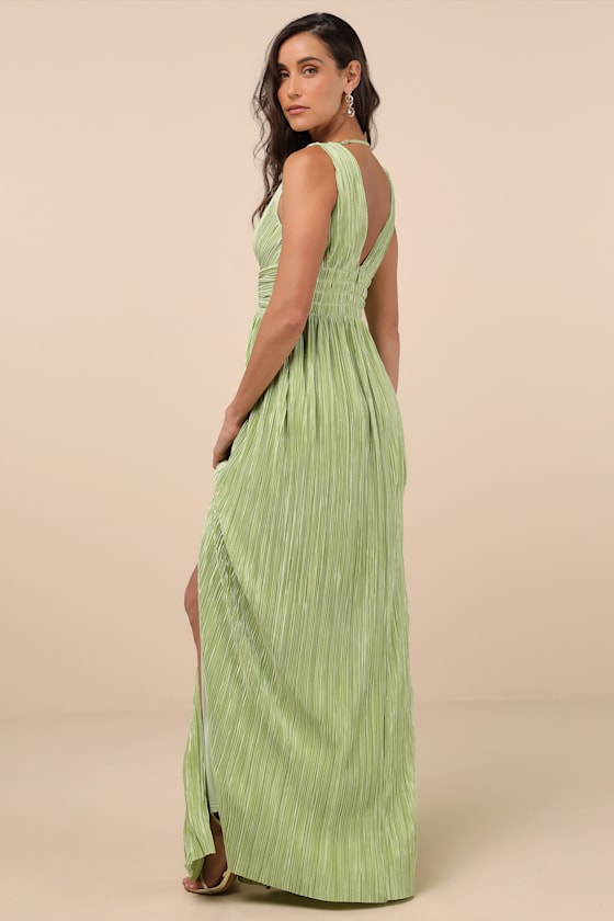 Melitta Lime Green Plisse Sash Maxi Dress