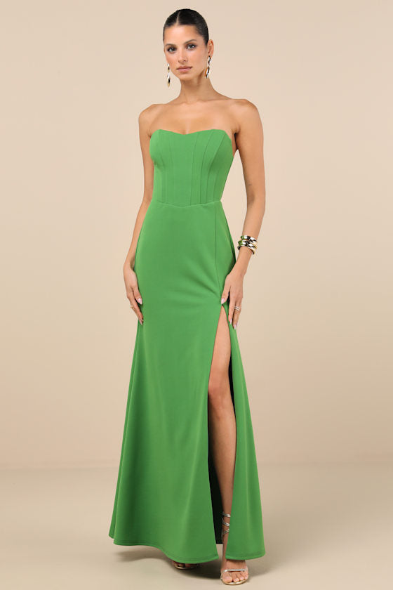 Passionate Admiration Green Strapless Bustier Maxi Dress