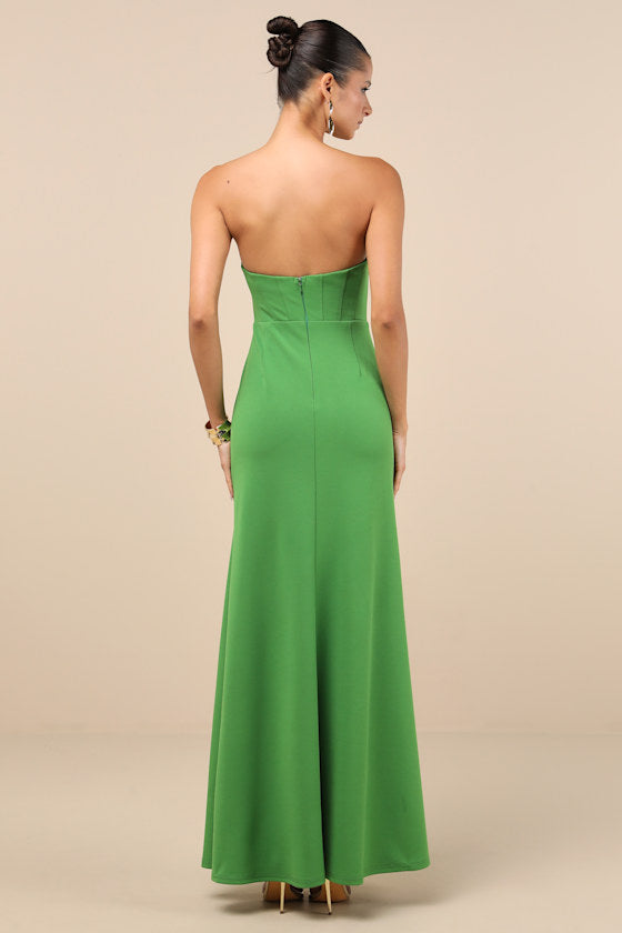 Passionate Admiration Green Strapless Bustier Maxi Dress