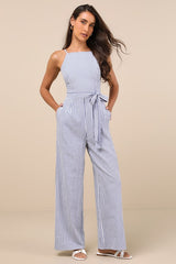 Messina Blue Striped Wide-Leg Jumpsuit
