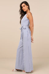Messina Blue Striped Wide-Leg Jumpsuit