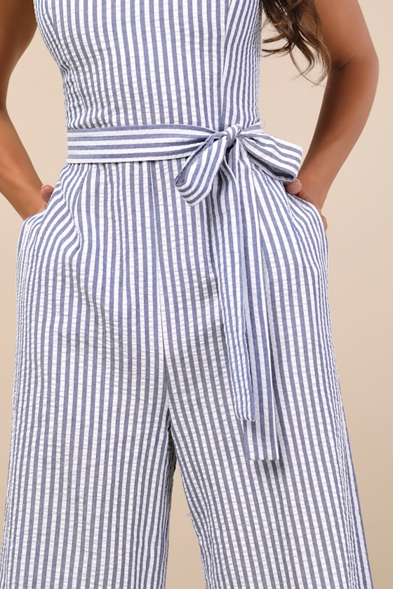 Messina Blue Striped Wide-Leg Jumpsuit
