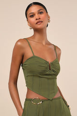 Kotryna Green Striped Handkerchief Crop Top
