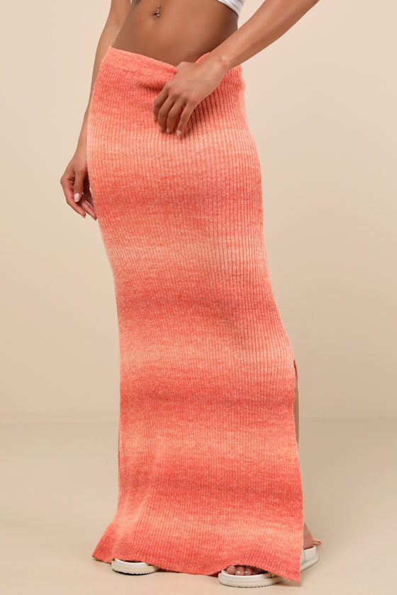 Impressively Popular Orange Ombre Knit Midi Skirt