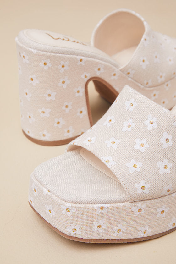 Drexel Beige Floral Platform Slide Sandals