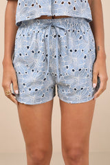 Aminta Blue Eyelet Embroidered Drawstring Shorts
