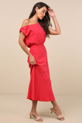 Casual Enchantment Red Linen Off-the-Shoulder Midi Dress