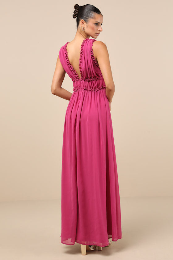 Helvia Berry Pink Ruffled Sleeveless Maxi Dress