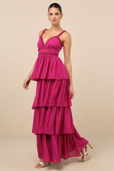 Olimpia Berry Pink Ruffled Tiered Maxi Dress