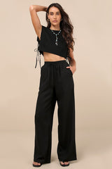 Irida Black Tie-Side Sleeveless Crop Top