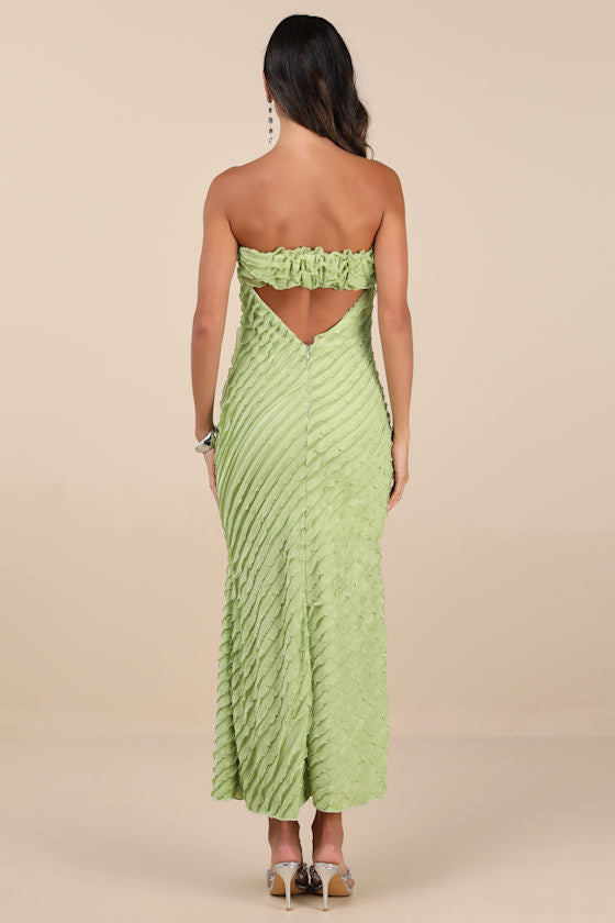 Faelyn Light Green Strapless Ruffled Midi Dress