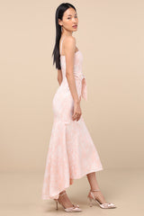 Gwenth Blush Floral Jacquard High-Low Midi Dress