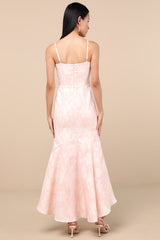 Gwenth Blush Floral Jacquard High-Low Midi Dress