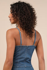 Kamile Blue Chambray Button-Front Tank Top
