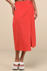 Aubin Red Column Wrap Midi Skirt