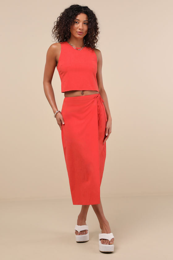 Aubin Red Tie-Back Sleeveless Crop Top