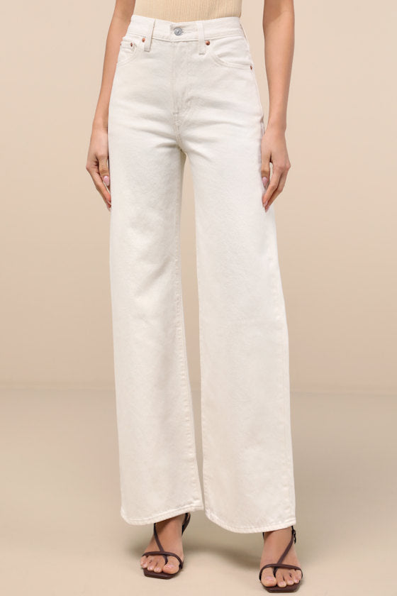 Ribcage White Wide-Leg High-Waisted Denim Jeans