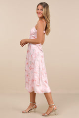 Selini Blush Pink Floral Satin Bustier Backless Midi Dress