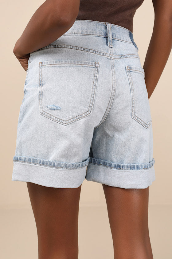 Easy Rider Light Wash Denim Cuffed Shorts