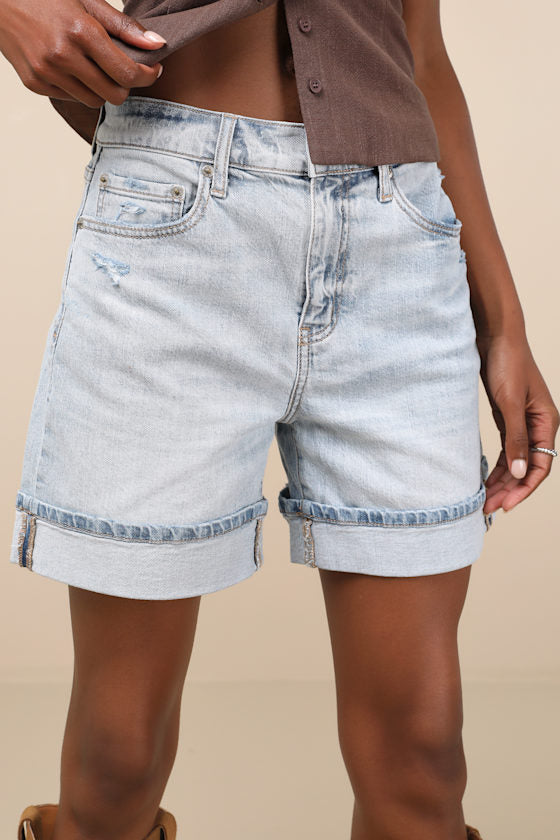 Easy Rider Light Wash Denim Cuffed Shorts