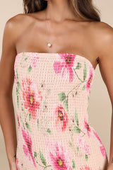 Balbina Beige Floral Smocked Drop Waist Maxi Dress