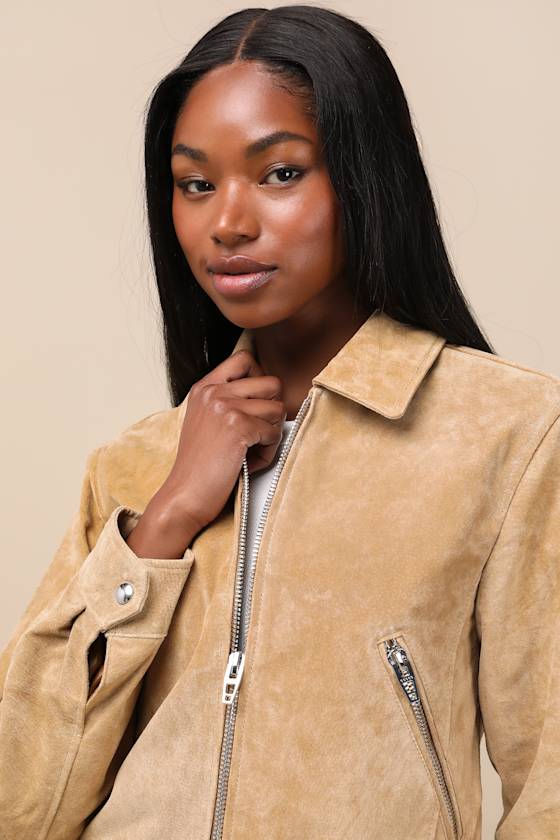 Isidora Tan Suede Leather Cropped Jacket