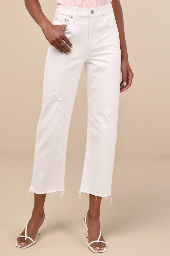 Sundaze White Raw Hem Cropped Denim Jeans