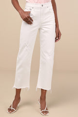 Sundaze White Raw Hem Cropped Denim Jeans