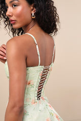 Armelle Light Green Floral Lace-Up Mini Dress