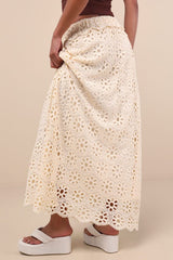 Kiros Cream Floral Eyelet Embroidered Maxi Skirt