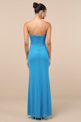 Epitome of Allure Bright Blue Mesh Strapless Ruched Maxi Dress