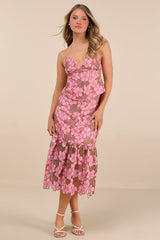 Quintessa Pink Floral Crochet Lace Backless Halter Top