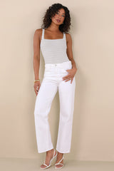 Casual Adventures Ivory Striped Ribbed Sleeveless Bodysuit