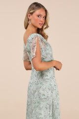 Dreamiest Desires Sage Green Floral Flutter Sleeve Maxi Dress