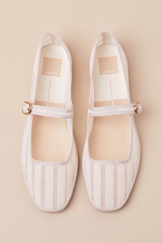 Tameka Bone Mesh Striped Buckle Ballet Flats